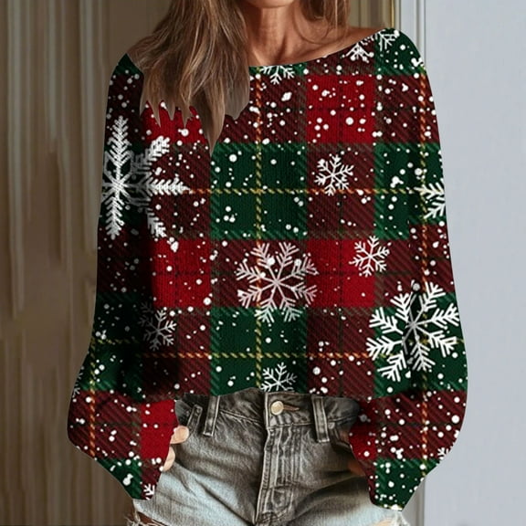 Craaazy Pullover Tops for Women Casual Christmas Printed Round Neck Long Sleeve Fashion Xmas Graphic Blouses Gifts