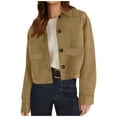 thumbnail image 2 of SwiftWear Women's Faux Suede Cropped Jacket Casual Lightweight Fashion Shacket Button Down Outerwear Trendy Overshirt​​, Khaki, 2 of 7