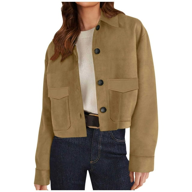 WRKEKC Blazers for Women Solid Color Collared Button Pocket Long Sleeve Versatile Jacket Top Outerwear