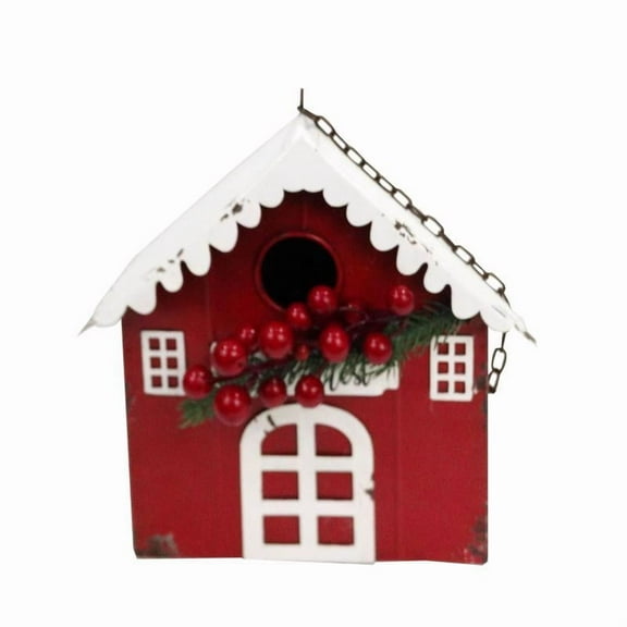9-in H Hanging Red Barn Birdhouse with Mistletoe