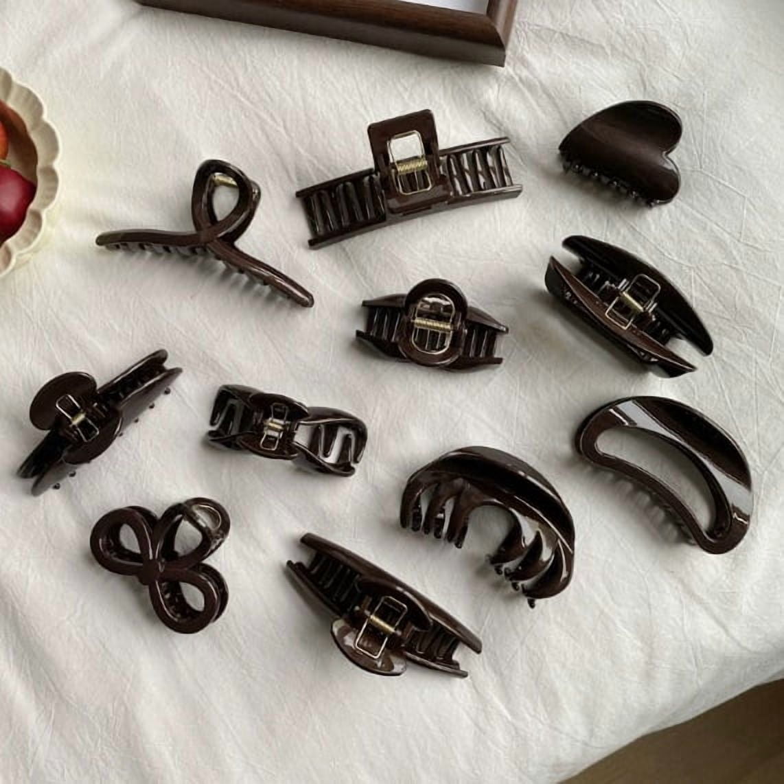 Large Chocolate Shark Clips - Strong Grip for Thick Hair, Elegant Design for Daily Wear