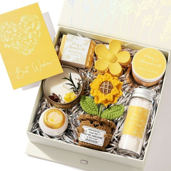 Spa Gift Baskets for Women, Honey & Almond Milk Relaxing Spa Bath Gifts Sets Home Self Care Kit Care Package Thank You Christmas Birthday Gifts for Mom Wife Friends Sisters Her