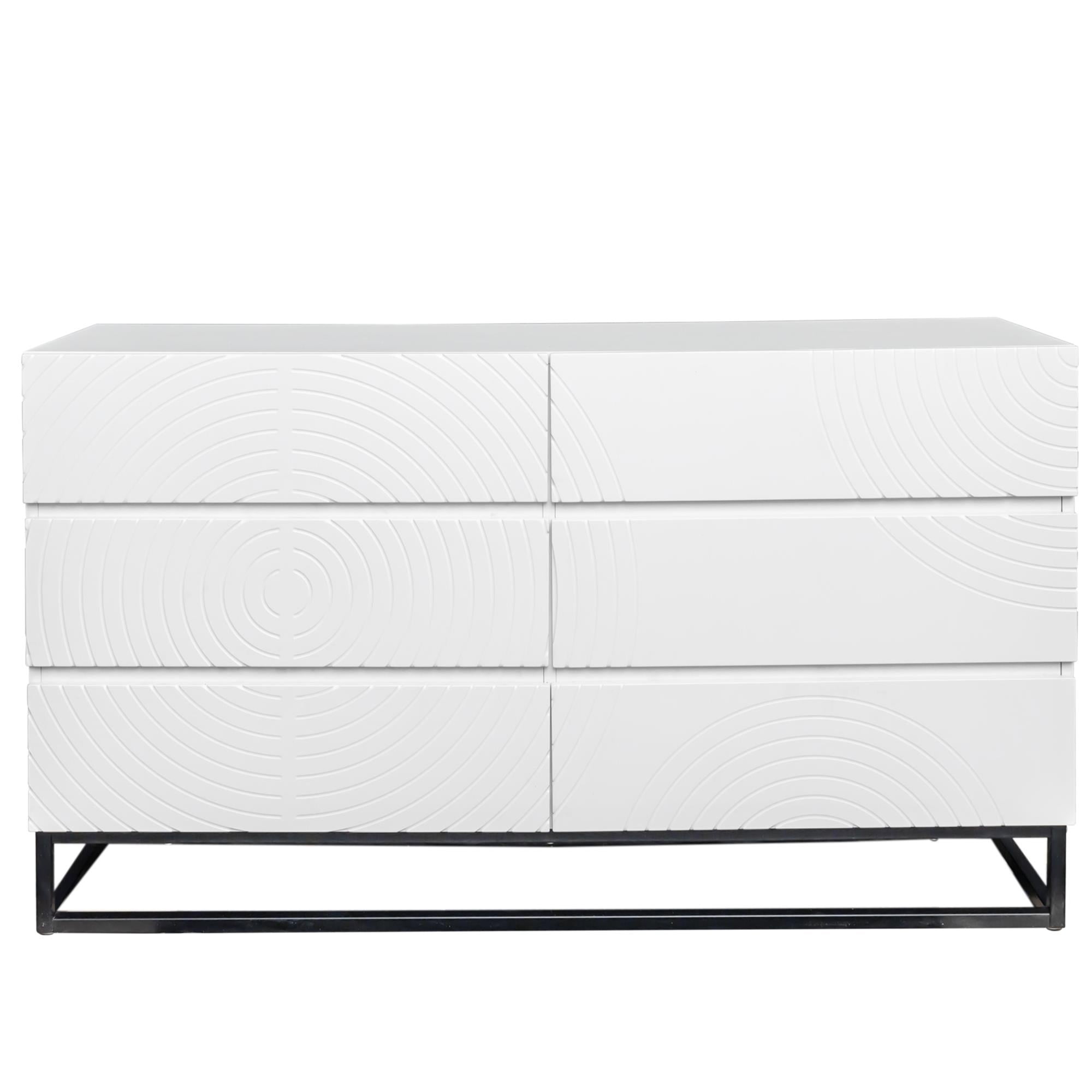 Kadyn 51.18" Double Dresser, Chest of Drawers with 6 Drawer, Modern Storage Cabinet for Living Room, Black White