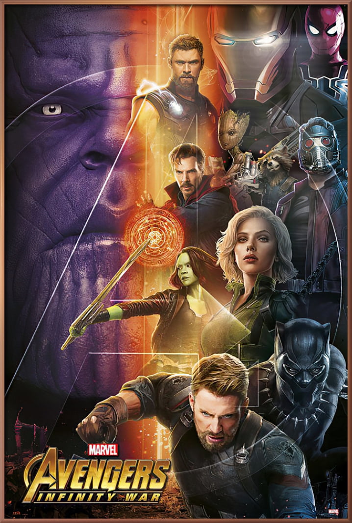 Avengers Infinity War Framed Movie Poster Good Vs Evil Black Panther Captain America Spider Man Iron Man Thor Size 25 X 37 Antique Copper Gold Aluminum Frame