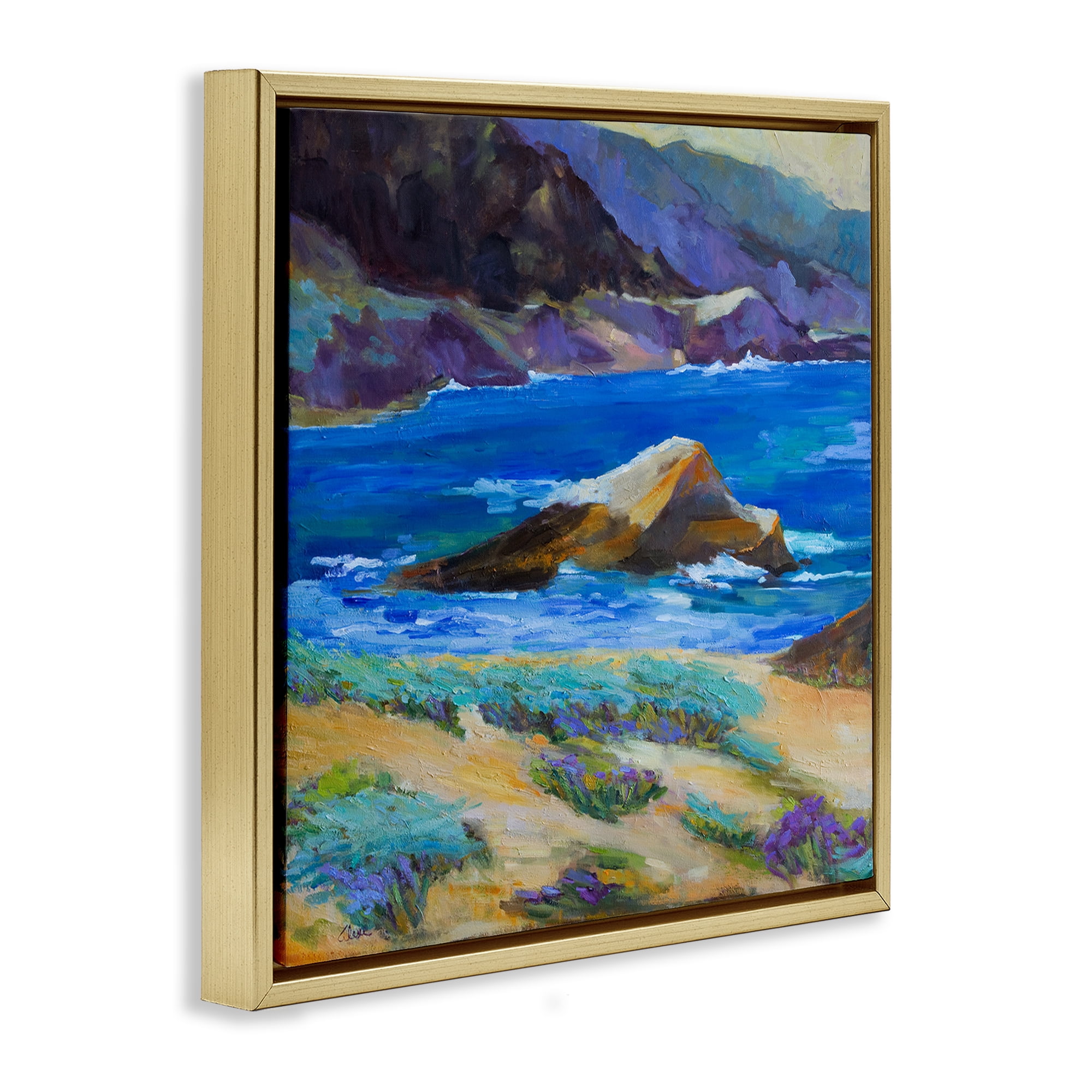 Stupell Industries Carmel Cove Landscape Landscape & Nature Painting Gold Floater Framed Canvas Art Print Wall Art, 25 x 25