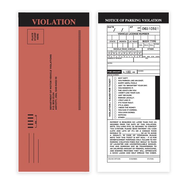 fake parking tickets for pranks with multiple sections to
