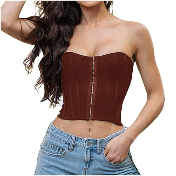 Penkiiy Corset Tops for Women Women Casual Sexy Eyelet Floral Leaves Print Court Vintage Corset Straps Tank Brown Corset Tops