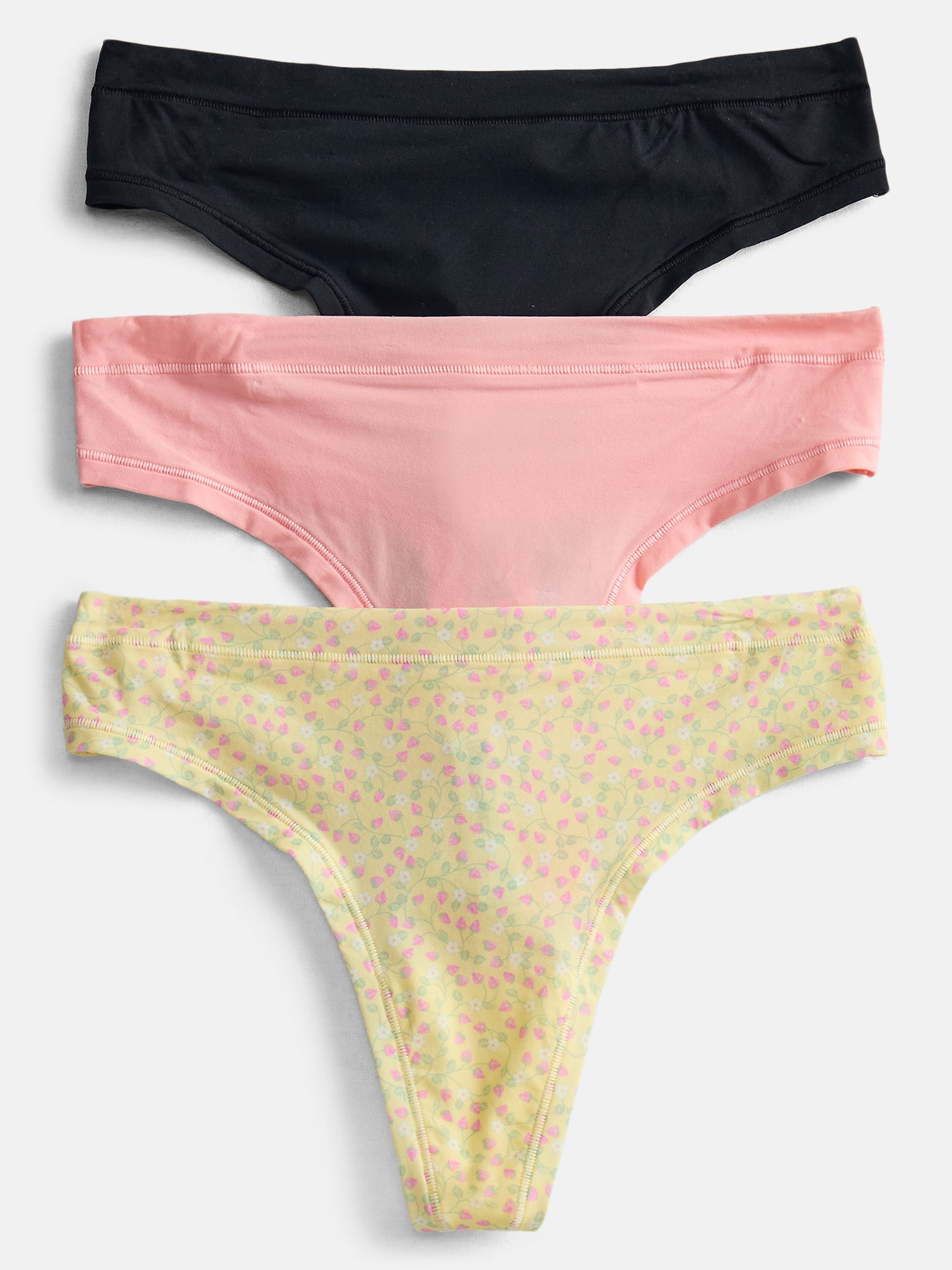 No Boundaries Fit Stretch Thong Panties, 3-Pack, Women's XS-XXXL