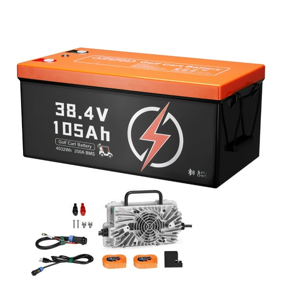 KFFKFF 36V 105Ah Lithium Battery for Golf Cart, 36 Volt Battery with 200A BMS, LCD Display and Mobile APP, LiFePO4 Battery with 600A Peak Current, 20A Charger and Over 4000 Cycles