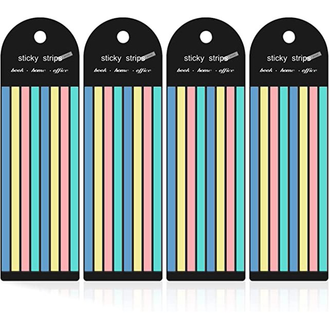 4 x resaltadores Tiras largas, etiquetas de marcadores Etiquetas de índice de páginas largas Adhesivos Marcadores de páginas para libros anotados (botones de colores) ER