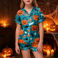 thumbnail image 2 of felwors Toddler Baby Girl Boy Halloween Pajamas Pumpkin Cotton Linen Long Sleeve Button Down Shirts Pants Kids Sleepwear Pjs (Green,6-7 Years), 2 of 5
