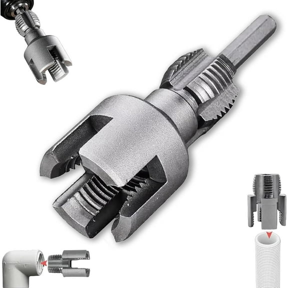 Integrated Internal & External Pipe Threading Tool, Electric Drill Compatible 2-in-1 PVC Pipe Threader Kit with 1/2" (DN15) & 3/4"(DN20) Die Sizes for Plumbing Repairs-PVC Thread Maker (1/2")
