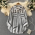 thumbnail image 2 of Pompotops Women's Summer Casual Mid-length Vertical Striped Multi-colored Shirt Clearance, 2 of 6