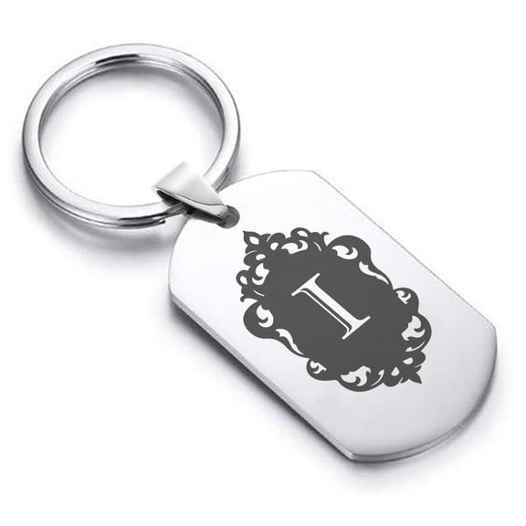 Stainless Steel Alphabet Letter I initial Dog Tag Keychain Circle Ring