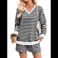 thumbnail image 2 of Conjunto de 2 Piezas de Rayas para Mujer: Sudadera de Larga y Pantalones Cortos y Negro XL, 2 of 10
