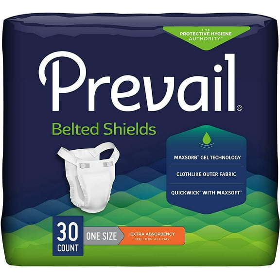 Prevail Incontinence Belted Shields, Extra Absorbency, 10 Packs of 30 (3000 Count)