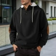 thumbnail image 2 of Hoodies for Men Oversized Drawstring Button Vintage Patchwork Pullover Sweatshirts Fall Winter Fashion Casual Tops Black S, 2 of 4