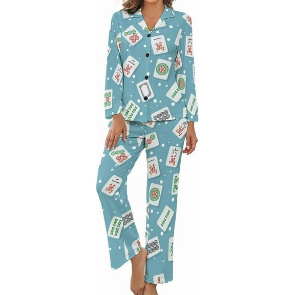 Top-kevin Women's Pajama Sets Flat Stylish Mahjong Long Sleeve Lounge Sets Pjs Sleepwear with Pockets