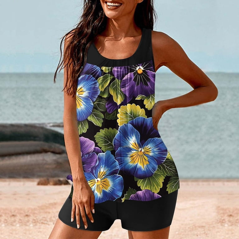 DISKEBUISS Women's Swimsuit Flattering Modest Summer Print High Waisted  Tankinis Beach Vacation Fashion Outfits S-XXL - Walmart.com