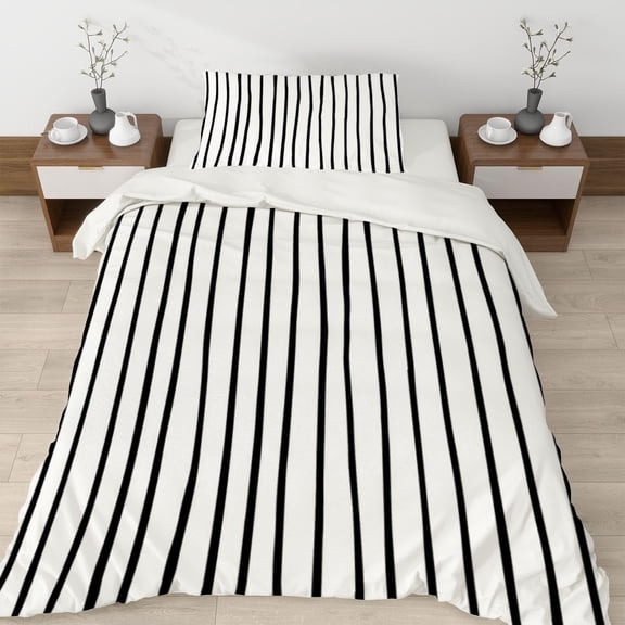 Boho Duvet Cover Pillowcase Monochrome hand drawn stripes Comforter Duvet Cover Set with Zipper Twin Size