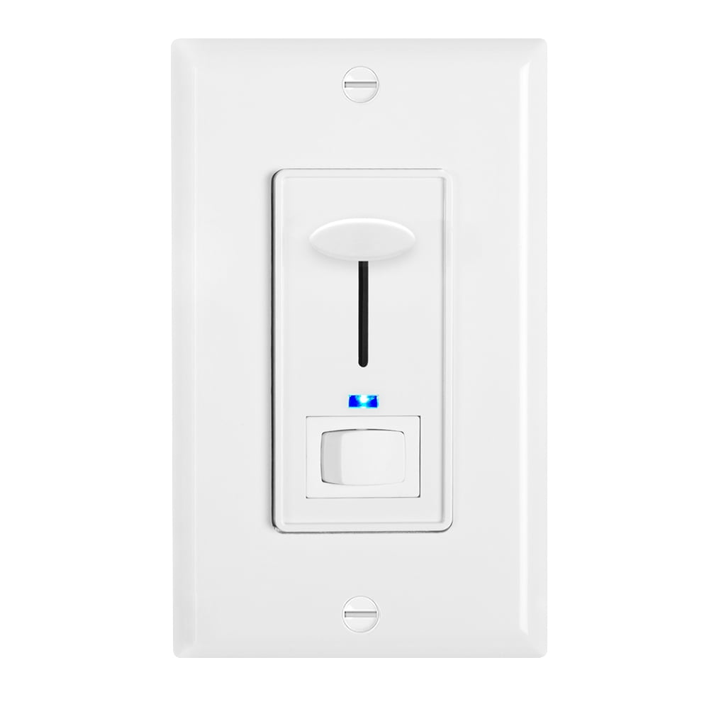 Maxxima Dimmer Electrical Light Switch - Featuring Blue Indicator Light, LED Compatible, 3-Way/Single Pole Use, 0 - 10V, 960 Watt Max, Dimmable Lamp and Lighting Control, White Wall Plate Included