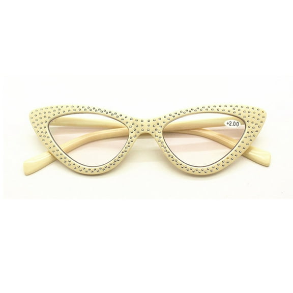 Women Beige Cat Eye Reading Glasses Diamond Presbyopic Glasses Plastic Readers 1.50