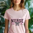 thumbnail image 5 of Nurse Graphic T-Shirt | Black Pink Varsity Lettering with Checkered Bow Tee, Gold, Size 2XL, 5 of 6