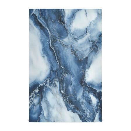 

WOBOGO Ink Blue White Marble Kitchen Towel 1 Piece Large Cotton Dishcloth Premium Absorbency Set with Hanging Loop
