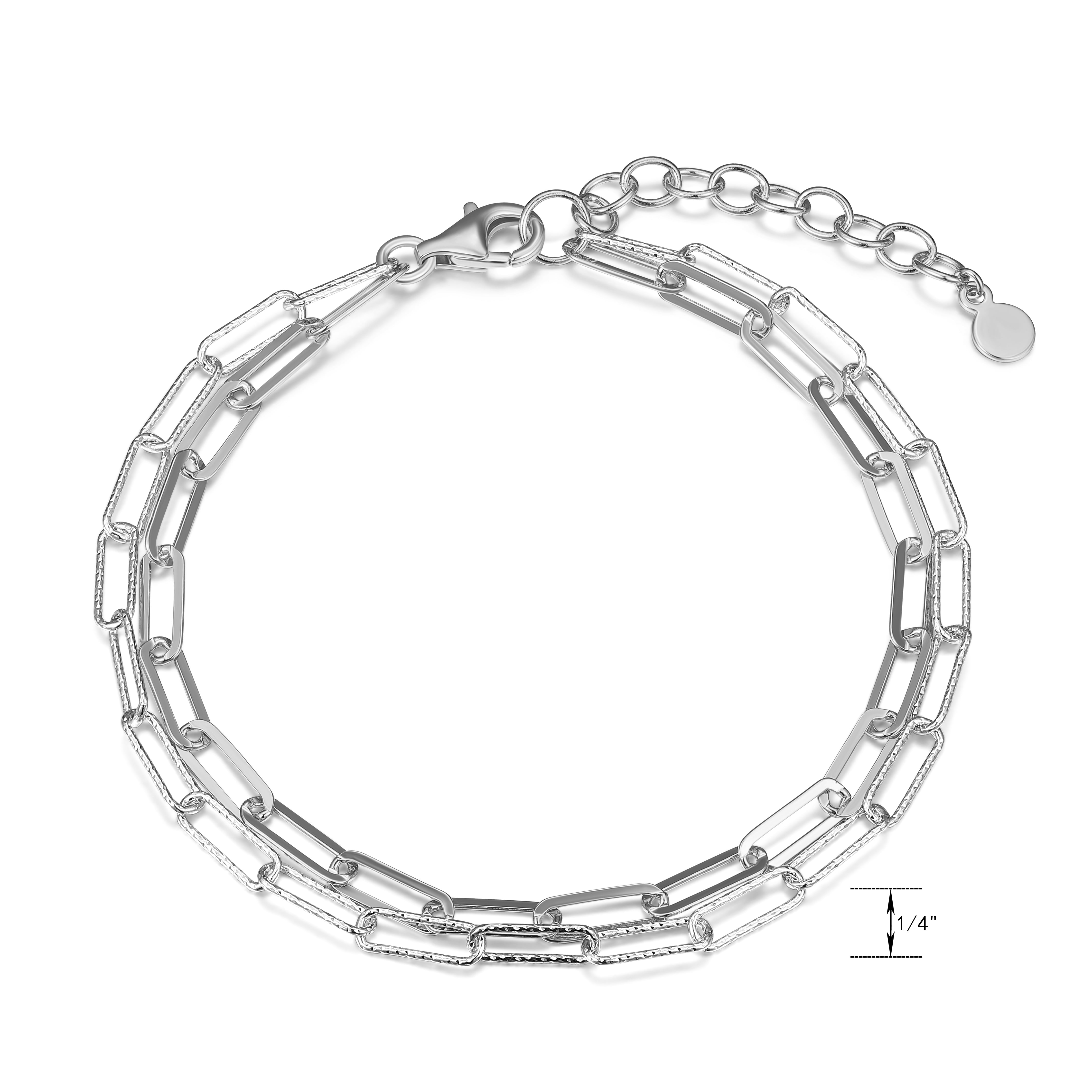 Forever Facets Sterling Silver Double Chain Paperclip Bracelet, 6 3/4" + 1 1/4" Extender