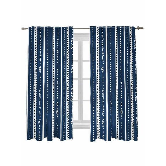 Navy Blue Boho Curtains 63 Inch Length,Sheer Curtains for Bedroom Living Room Window Geometric Vertical Stripes Modern Art Rod Pocket Voile Drapes Kitchen Curtains Small Half Window 42"x63" 2 Panels