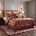 thumbnail image 2 of Regency Heights 8 Pieces Jacquard Comforter Set with Bedskirt and Decor Pillows, Queen, Red, 2 of 9