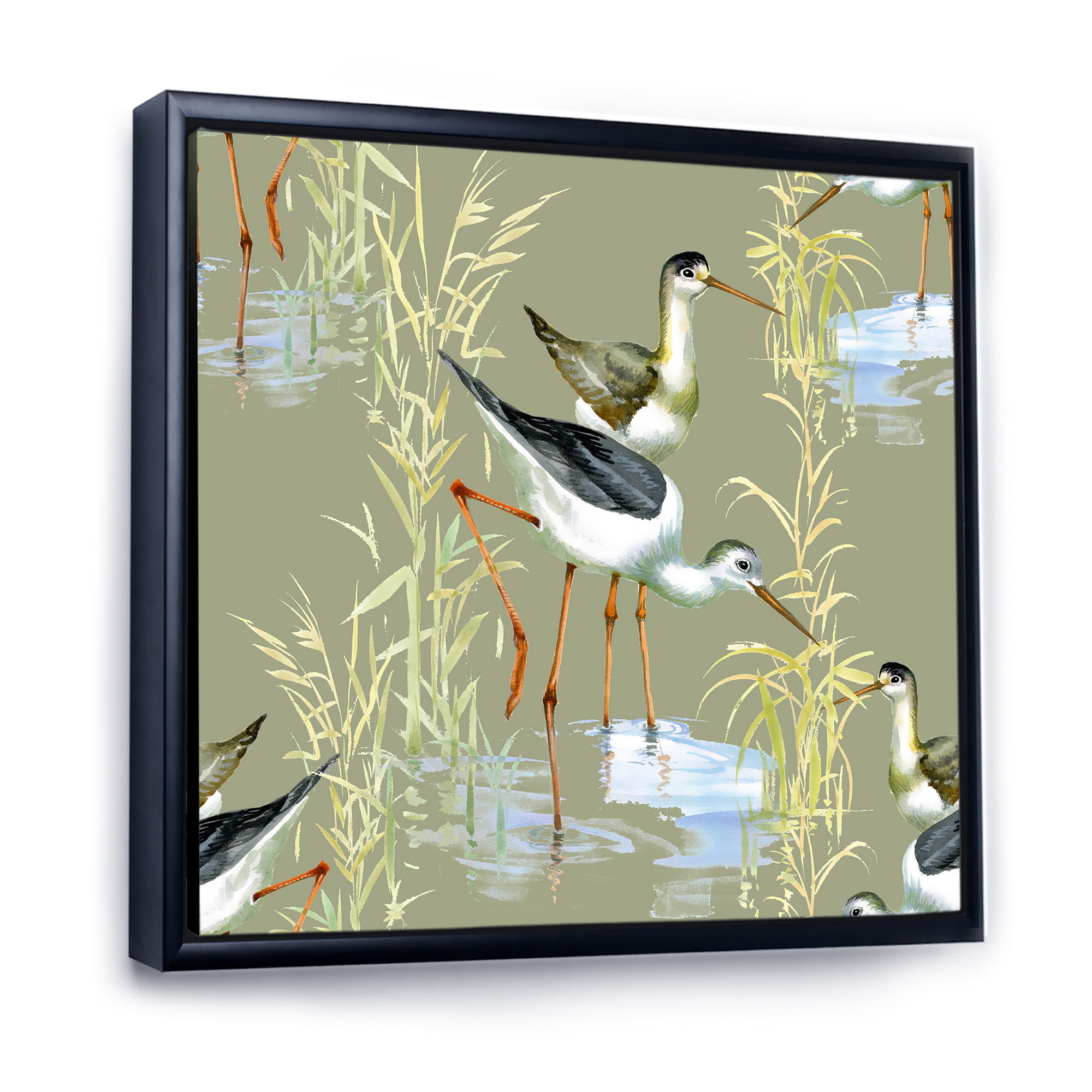Designart 'Herons Birds In The Gray Water' Farmhouse Framed Canvas Wall Art Print