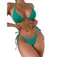thumbnail image 1 of Conjunto de bikini de mujer de dos piezas con cuello halter de corte alto sin espalda elástico con lazo en la espalda traje de baño transpirable verde M, 1 of 5