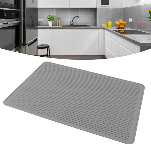 Dish Drying Mat, High Edges and Waterproof Bottom Silicone Dish Pad Foldable Space Saving Dish Rack Mat for Stovetops Kitchen Countertops and Under Sink