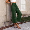 thumbnail image 6 of Women's High Waisted Wide Leg Cropped Pants Casual Drawstring Elastic Waist Capri Pants with Pockets, 6 of 7