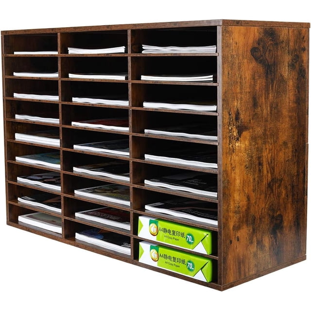 Wood Desktop Literature Organizer Adjustable File Sorter Mail Center Magazine Holder Paper Storage Cabinet Classroom Keepers Mailbox Layers and Columns) Antique