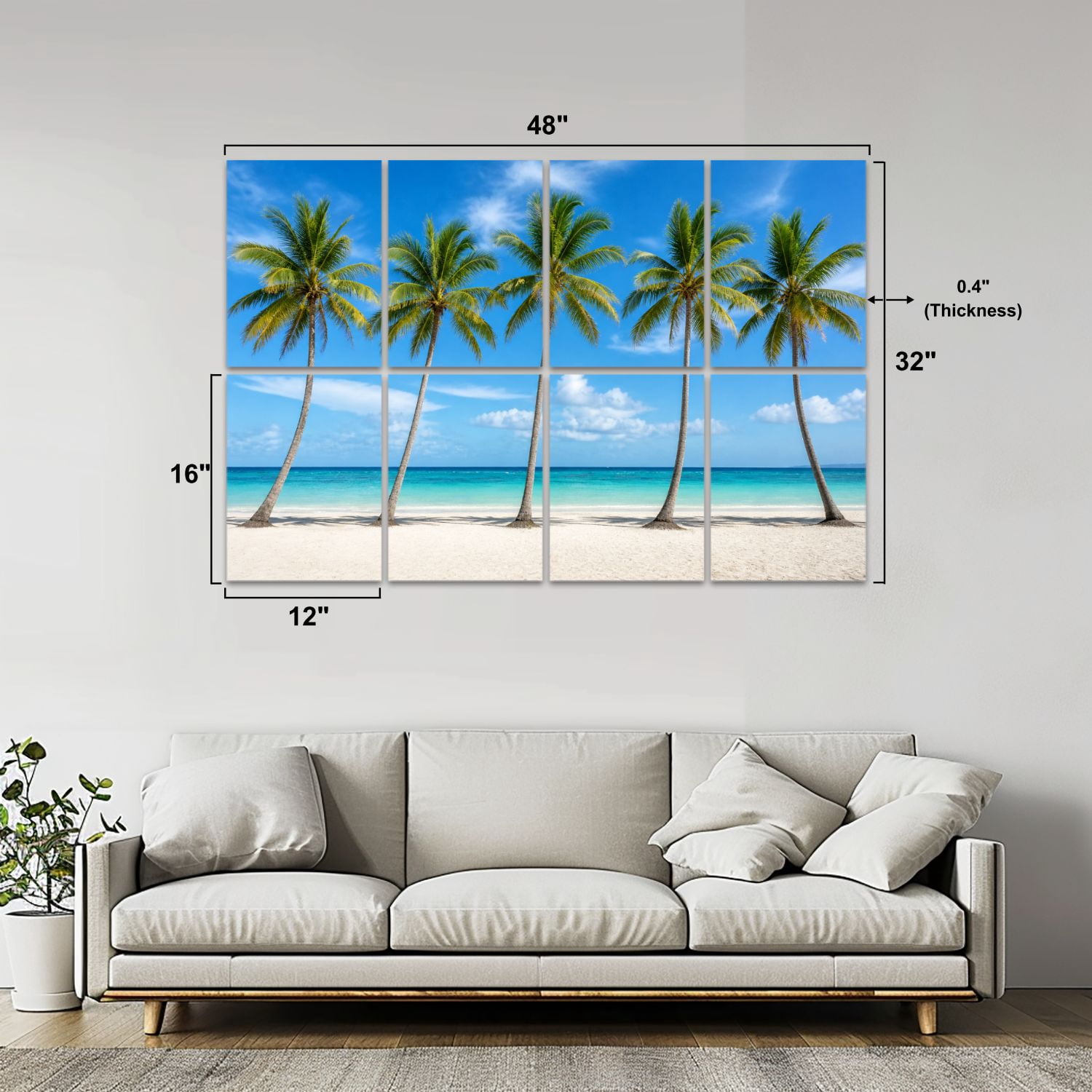 8 Pack Art Acoustic Panels Sound Absorbing Coconut Palm trees white sandy beach Decorative Soundproof Wall Panels Self Adhesive for Nursery Game Room Bedroom 48"x32"