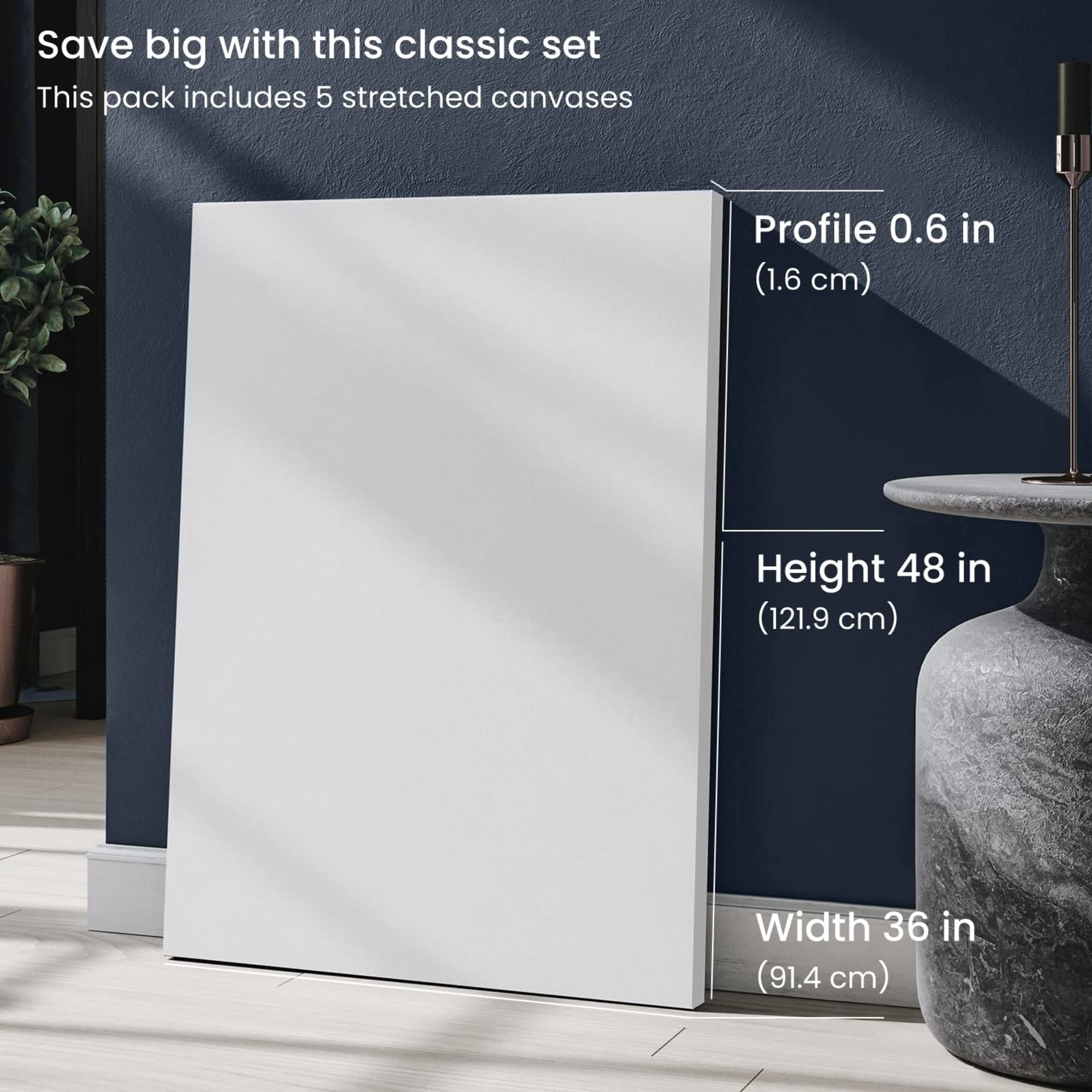 Arteza 36" x 48" Stretched Canvas, Set of 2, White Cotton