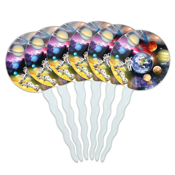 Solar System Planets Space Earth Saturn Jupiter Mars Cupcake Picks Toppers Decoration Set of 6