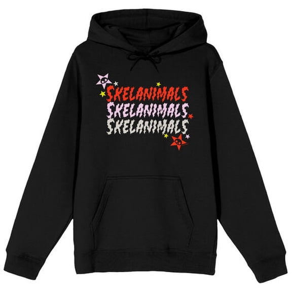 Skelanimals Repeat Logo Text Adult Black Long Sleeve Hooded Sweatshirt-Medium