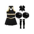 thumbnail image 6 of YEAHDOR Girls Cheerleading Uniform Sleeveless Letters Printed Hollow Back Dress Dancewear B Black&White 12, 6 of 7