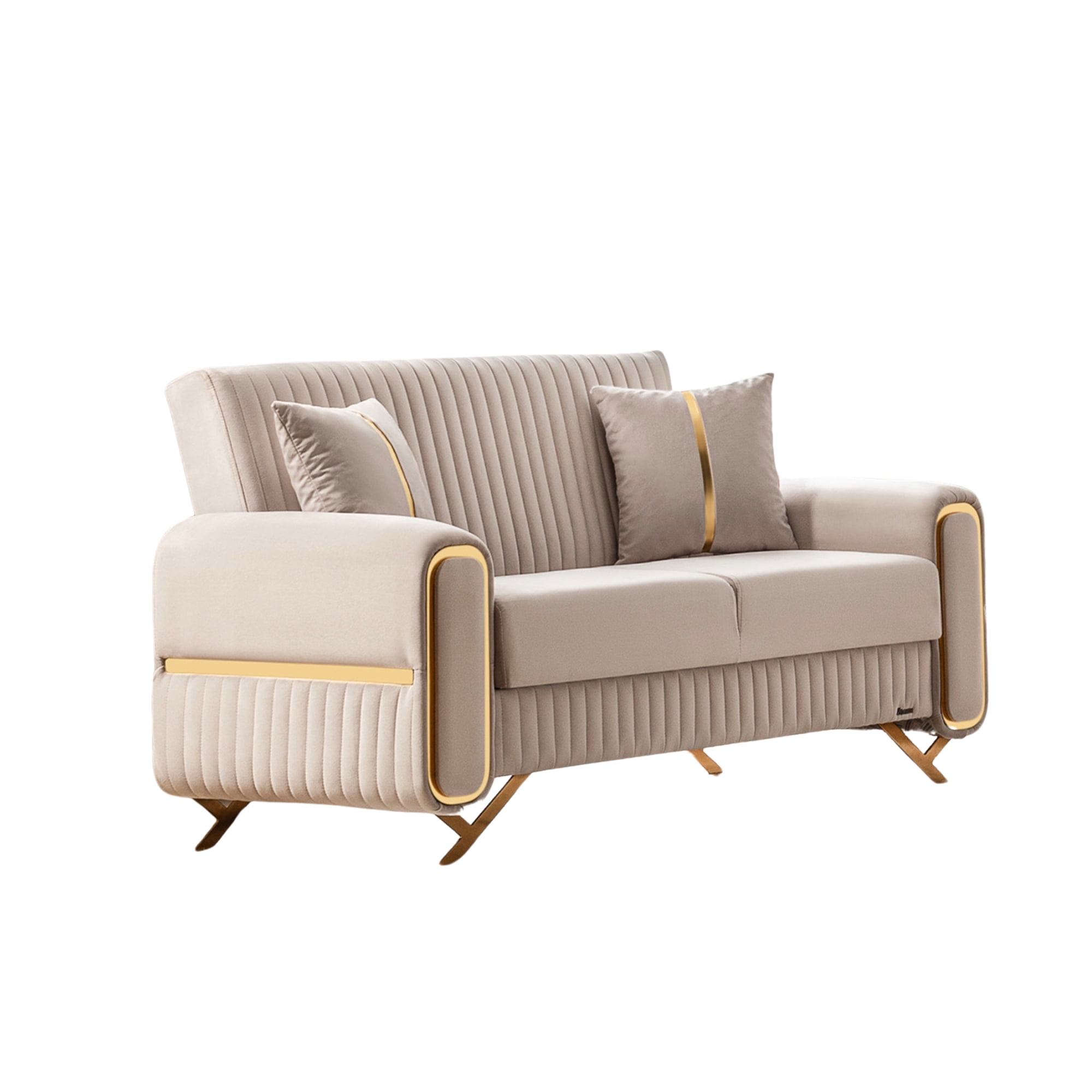 Ottomanson 67" Convertible Loveseat Sleeper with Storage, Modern Microfiber Sofa for Small Spaces, Beige