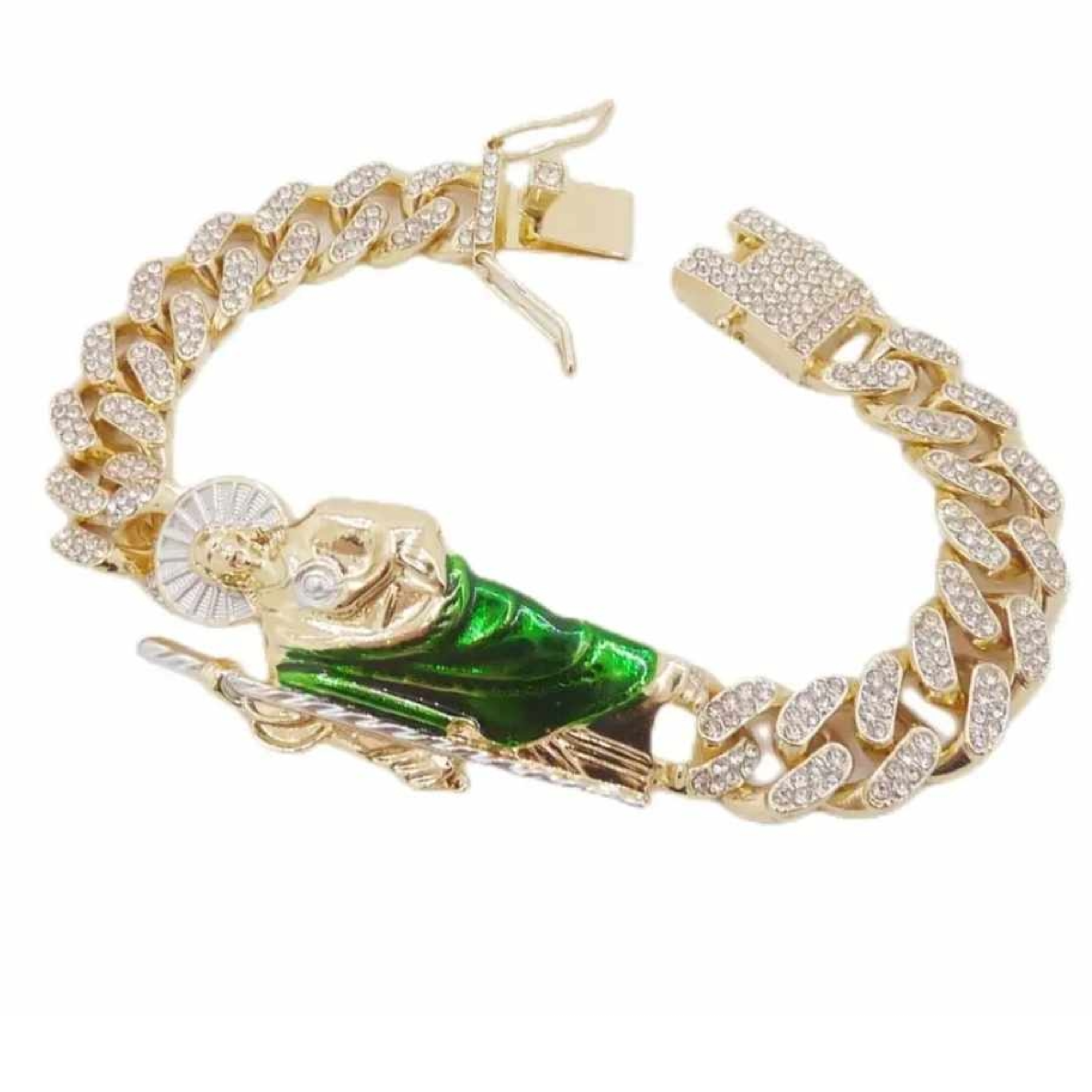 San Judas Tadeo Mens Bracelet, 18k Gold Filled, Gold Chain, Cuban Chain, Maria Almudena