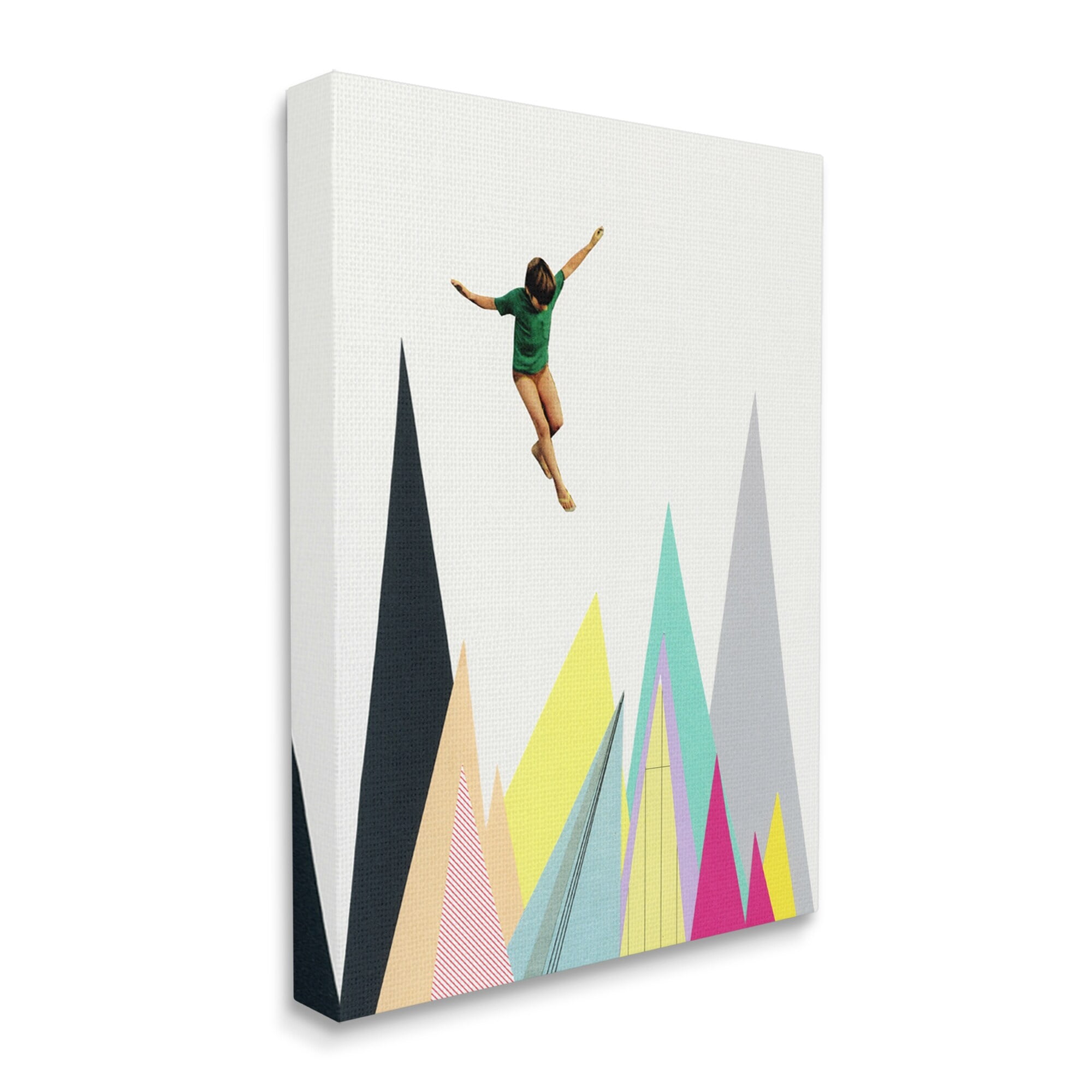 Stupell Industries Abstract Geometric Shape Trees Person Jumping Canvas Wall Art, 24 x 30, Design by Cassia Beck