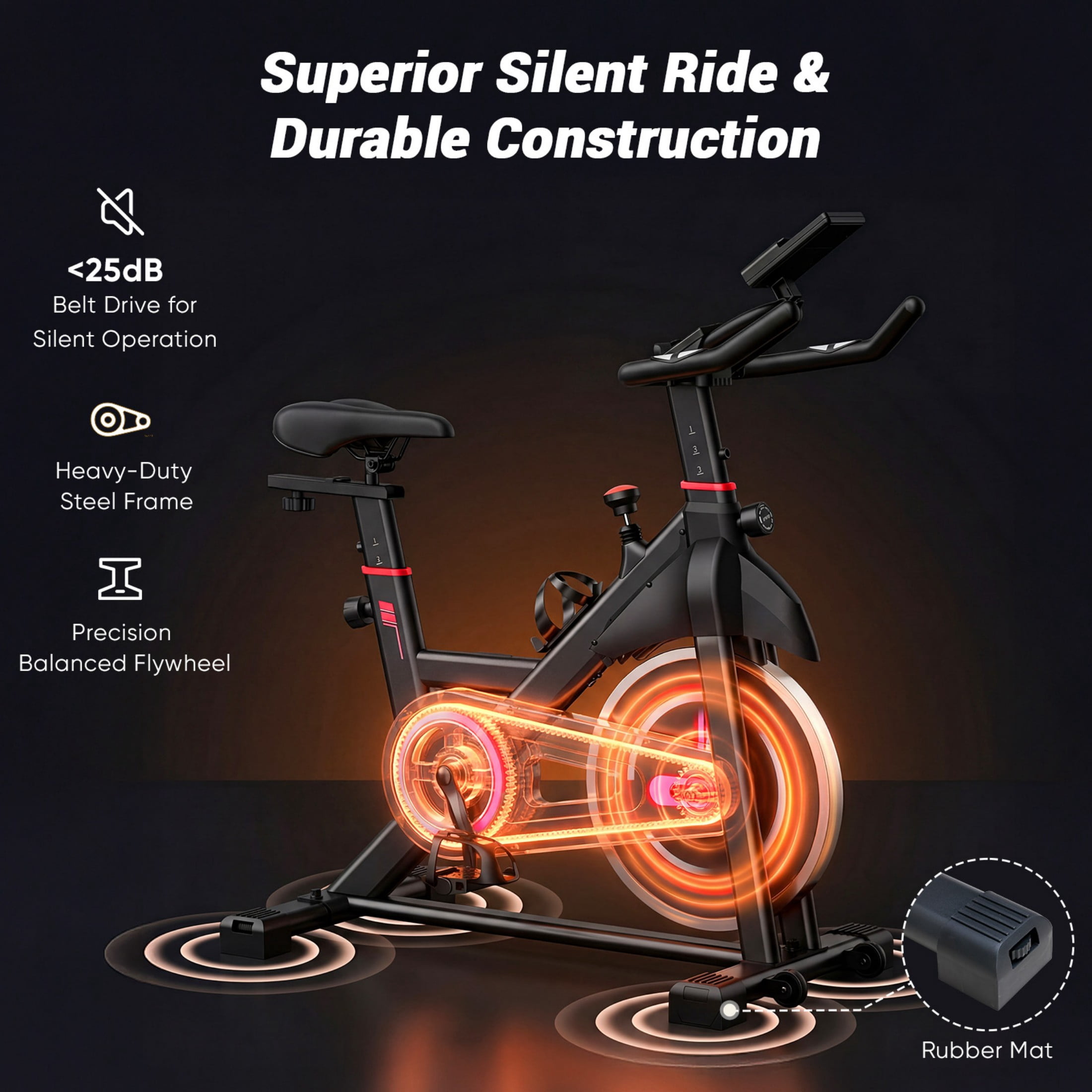 CONCETTA Exercise Bike for Home Gym, Stationary Indoor Cycling Bike, Low Noise Cardio Workout Equipment with Adjustable Resistance, Black Red