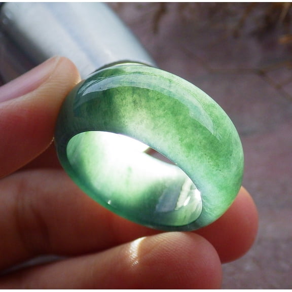 Certified Icy Green Burma 100% Natural A JADE Jadeite Circle RING USA. 10.5 RING 665331 TN