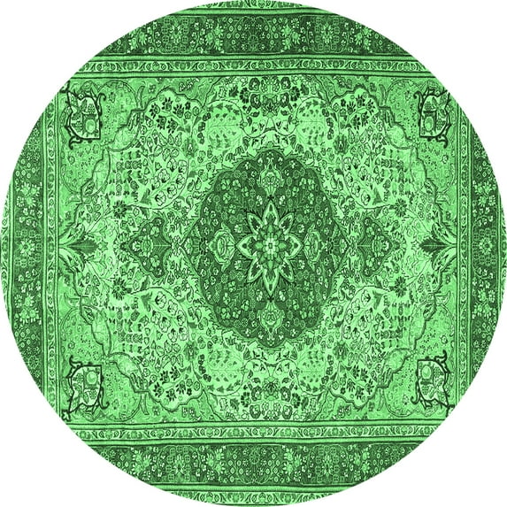 Ahgly Company Indoor Round Medallion Emerald Green Traditional Area Rugs, 4' Round