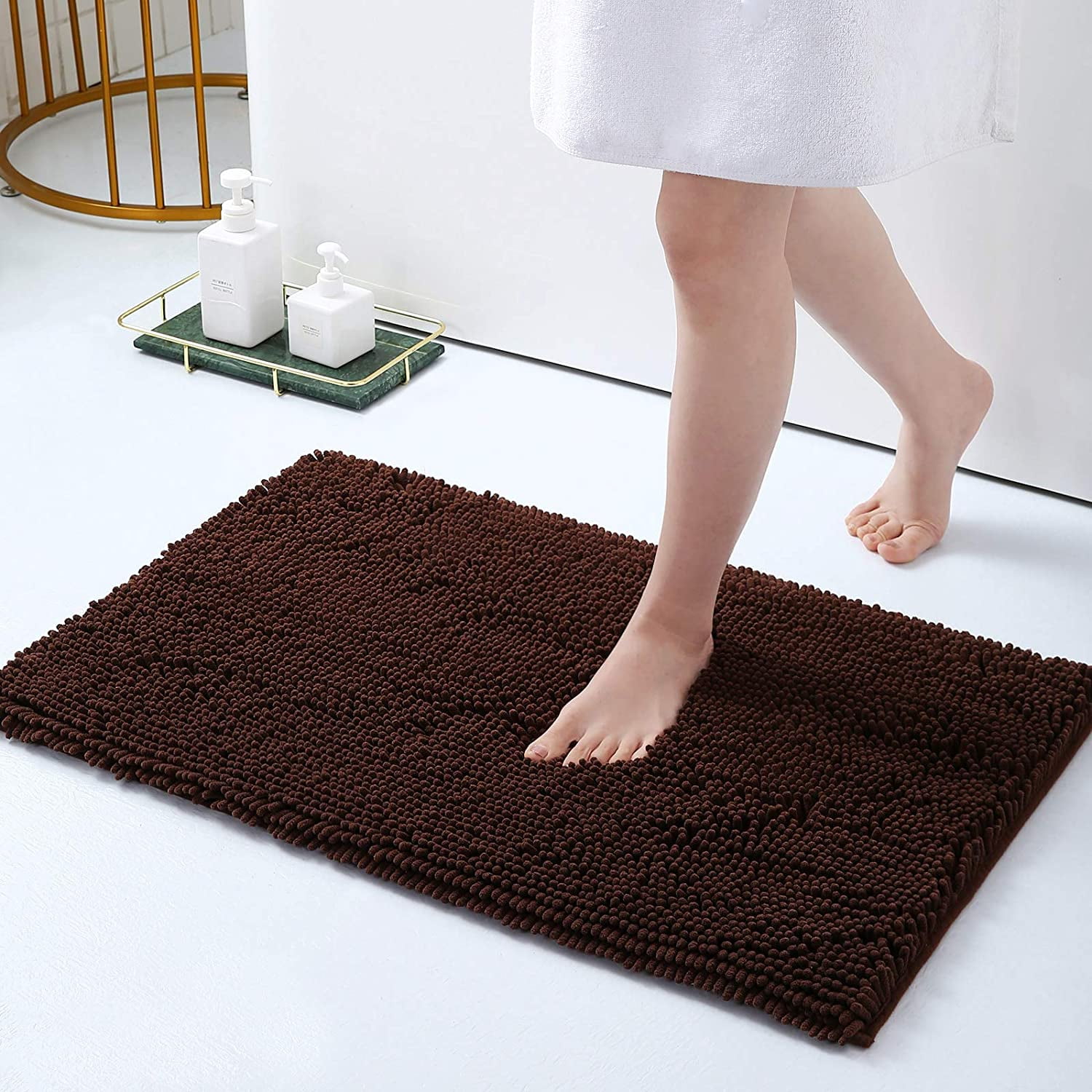 Anti-Slip Bath Mats Extra Soft and Thick Bath Rugs for Bathroom Absorbent Shaggy Chenille Floor Mats 20 x 32 Plus 17 x 24 Inches Dry Fast Area Rugs Set of 2 Aqua Green 
