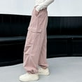 thumbnail image 5 of Big Girl Cargo Pants Cozy Loose Cotton Sweatpants with Multi Pockets Solid Color Baggy Wide Leg Trousers 5-16Y, Pink 15 Years, 5 of 5