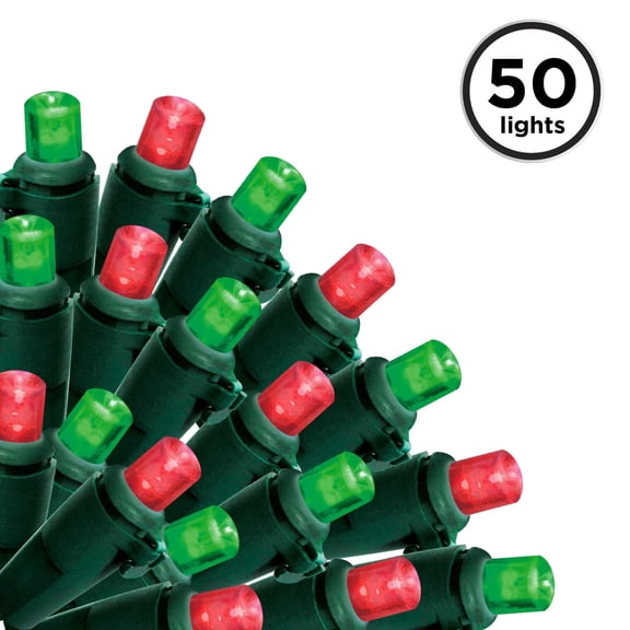 Brite Star 50 Lt Micro Mini LED Light Set, Red/Green, Green Wire
